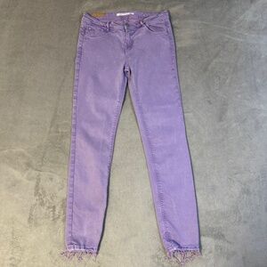 Zara Purple Pants Skinny Jeans Raw Hem Distressed Lilac Denim Low Rise Women's 8